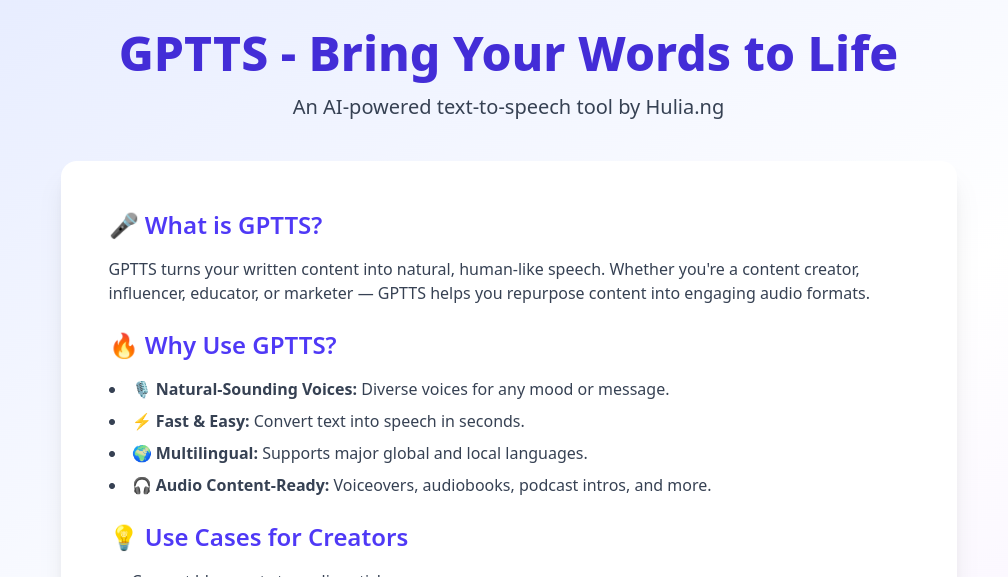 GPTTS - AI Text to Speech Tool