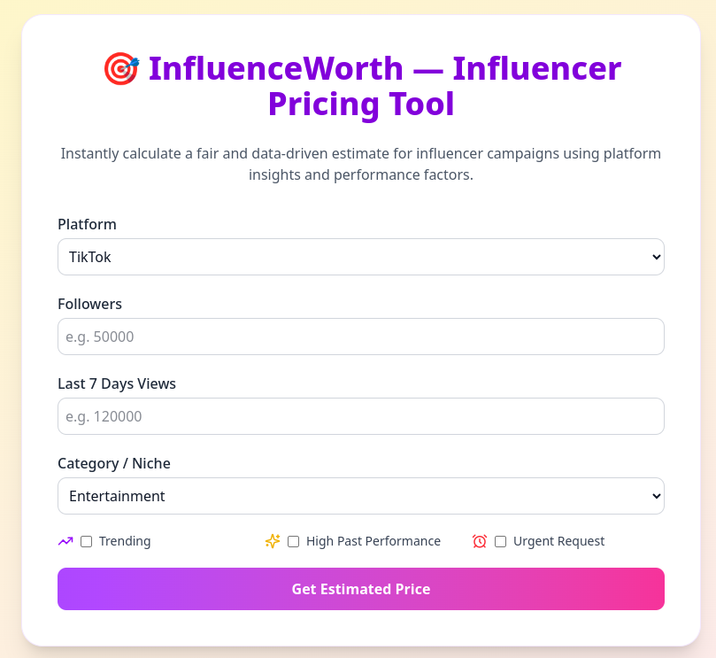 InfluenceWorth Tool